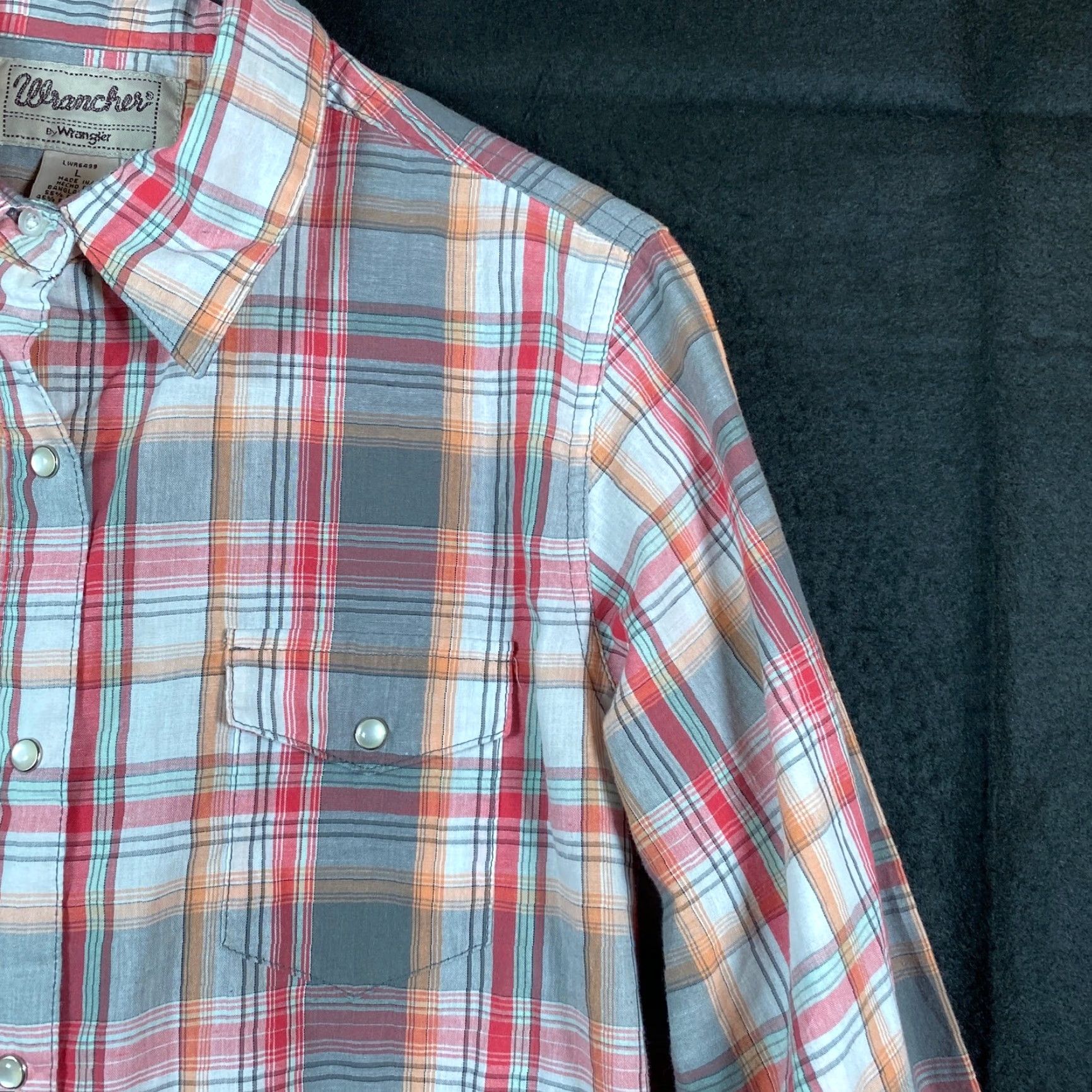 Wrangler Wrangler Womens Shirt Orange White Plaid Pearl Snap Button Down L Shirt Size L / US 10 / IT 46 - 4 Thumbnail