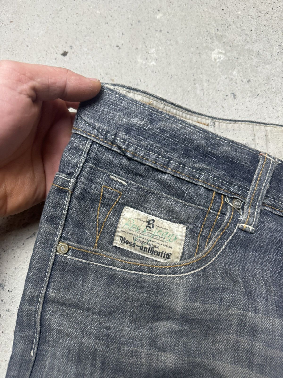 Japanese Brand × Vintage Vintage Y2K Boss Antique Embroidered Logo Baggy Denim Pants Size US 33 - 5 Thumbnail