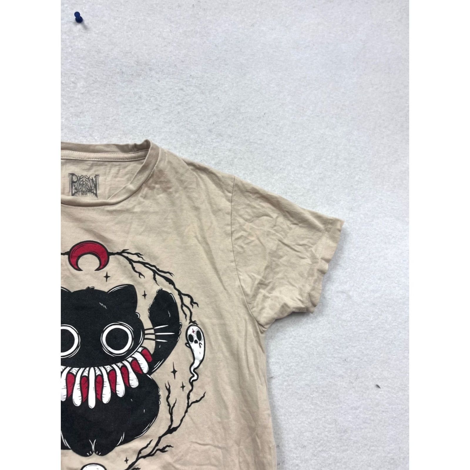 Vintage Pympkin Art Beige T-Shirt Womens S Crew Neck Short Sleeve Cotton graphic cat skulls Like New Size S / US 4 / IT 40 - 4 Thumbnail