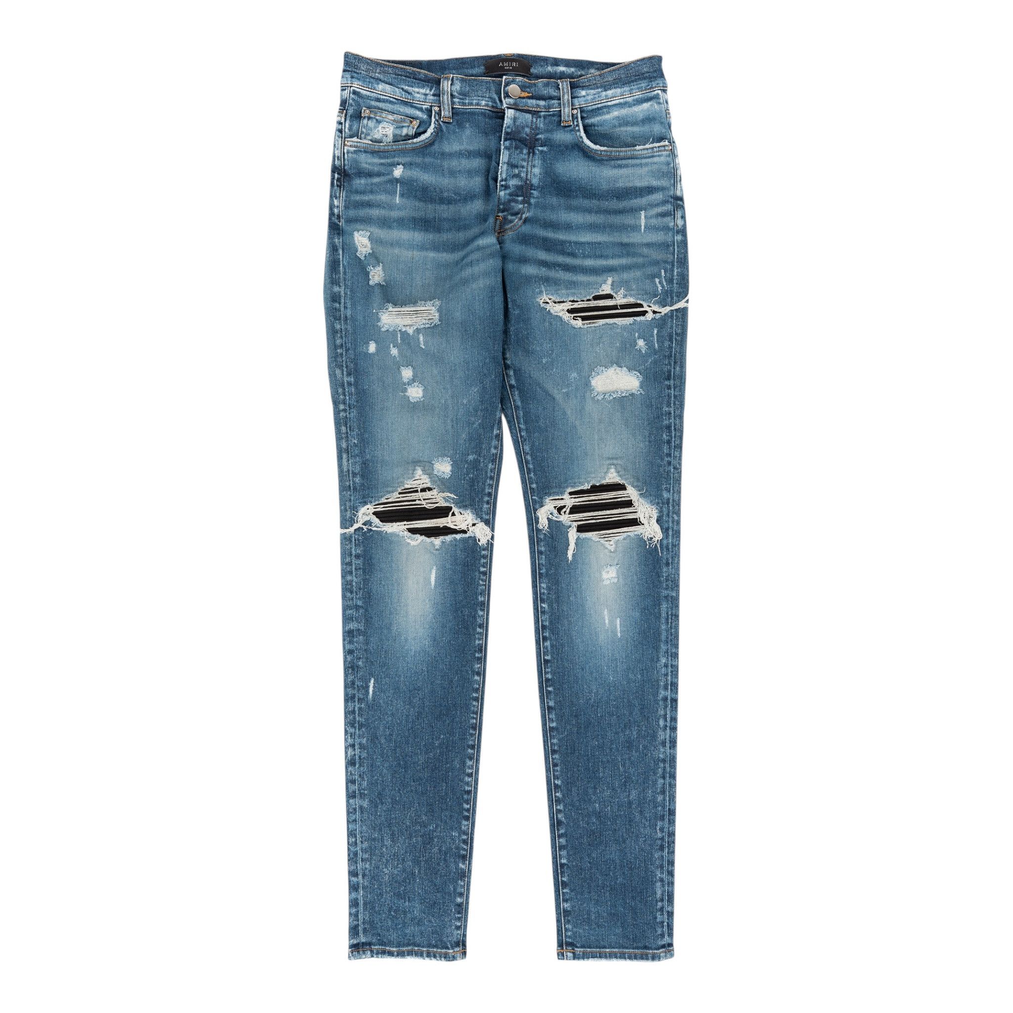Amiri Amiri mx1 black denim jeans with blue suede size 32 | Grailed