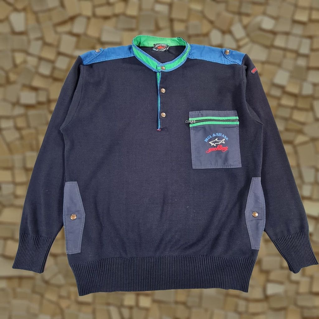 Paul & Shark VINTAGE Paul & Shark Jumper Mens Pullover Knit Navy Blue Large Cotton Crew Neck Knitwear Pullover with Pockets Size US L / EU 52-54 / 3 - 1 Thumbnail