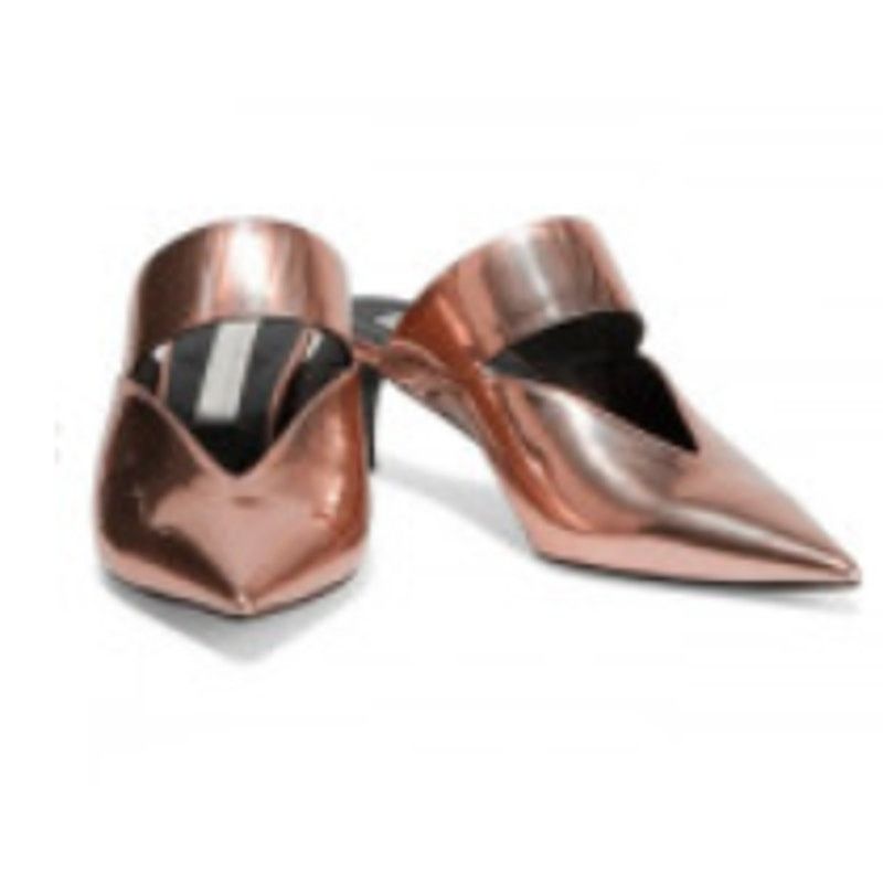 Stella McCartney Cutout faux mirrored mules Rose Gold