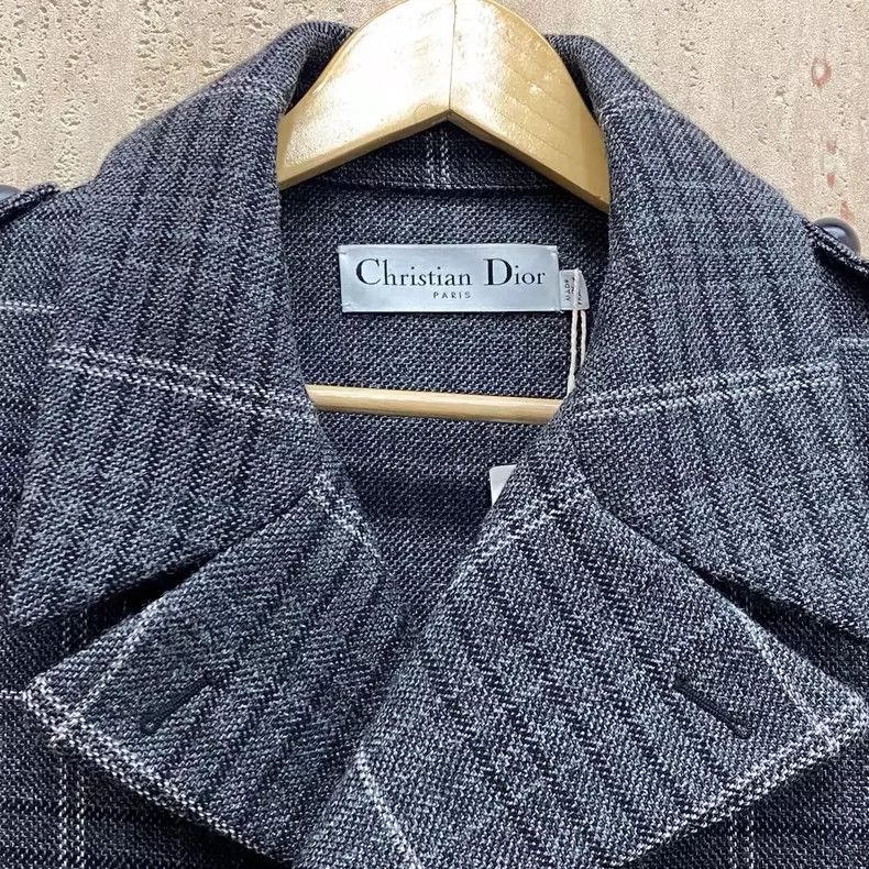Dior Dior Gray plaid slogan logo double-breasted wool coat 2504- Size XS / US 0-2 / IT 36-38 - 3 Thumbnail