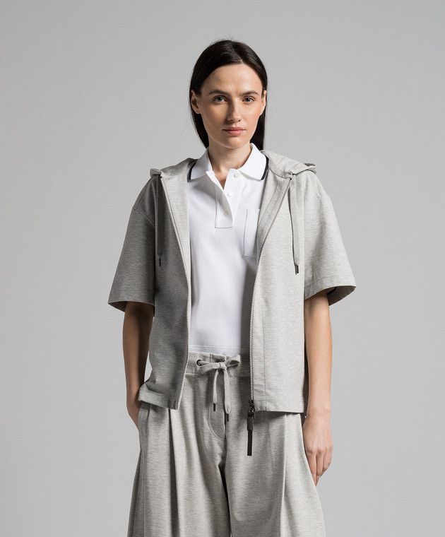 Brunello Cucinelli o1y0825 Hooded Sweatshirt in Light Gray Size L / US 10 / IT 46 - 3 Thumbnail
