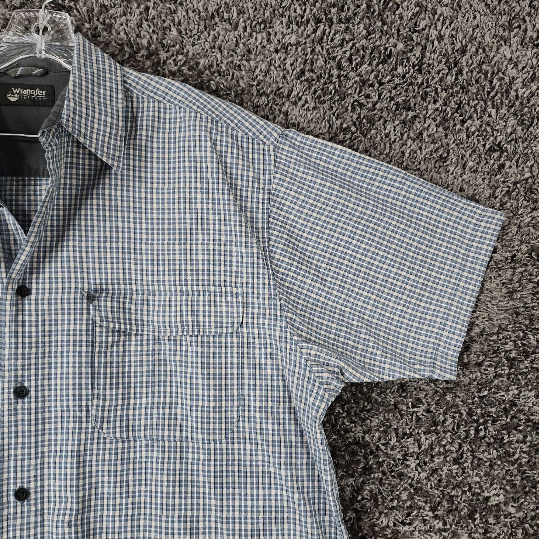Wrangler Wrangler Outdoor Mens Blue Plaid Short Sleeve Button-Up XL Size Size US 36 / EU 52 - 3 Thumbnail
