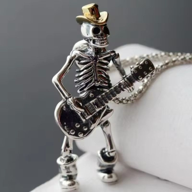 Jewelry Gothic Skull Guitar Pendant Necklace Size ONE SIZE - 1 Thumbnail
