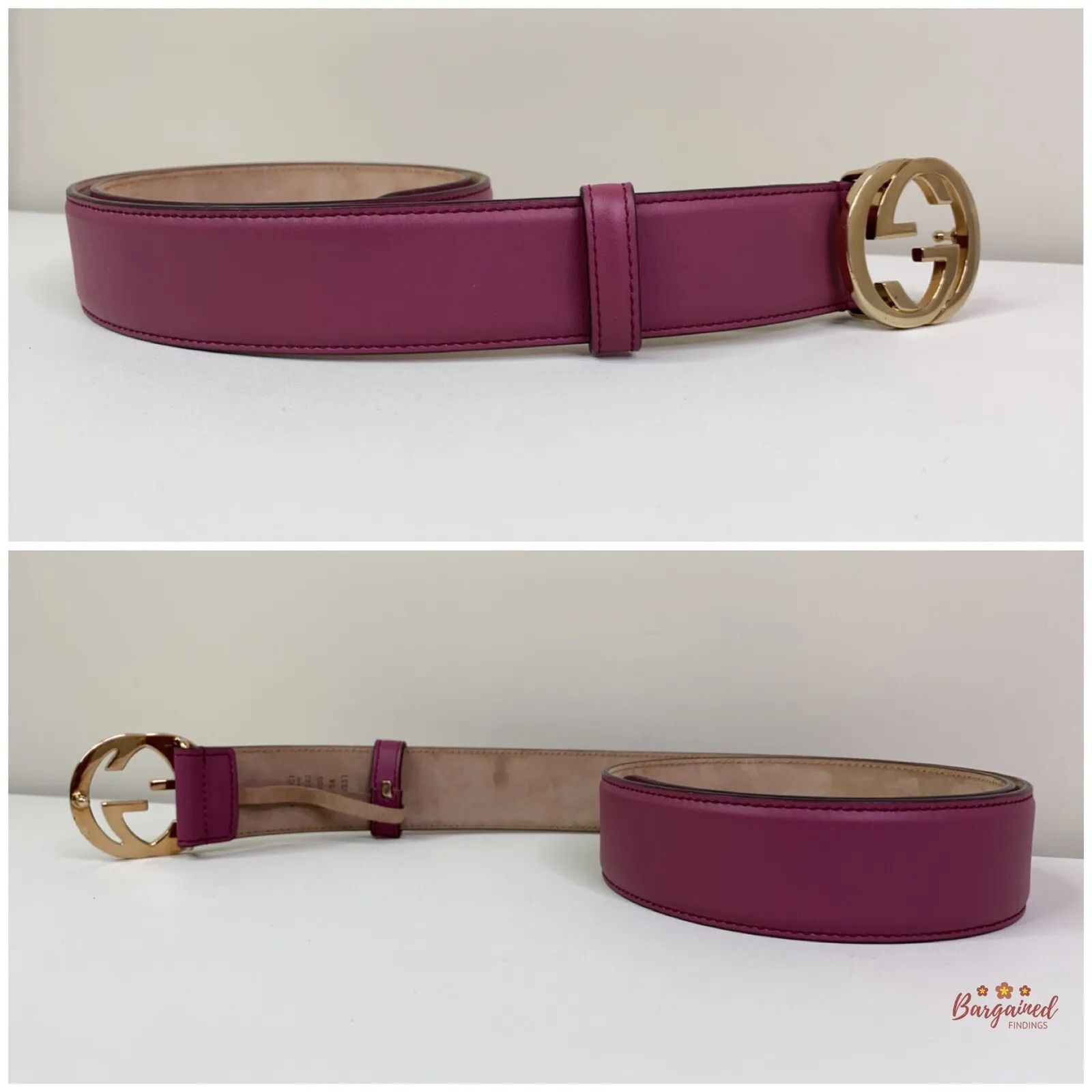 Gucci Gucci Pink Calfskin Leather Gold Interlocking G Buckle Belt Size 30 - 4 Thumbnail