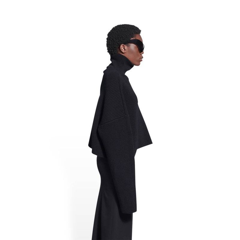 Balenciaga o1bcso1str0326 Cropped Sweater in Black Size M / US 6-8 / IT 42-44 - 3 Thumbnail