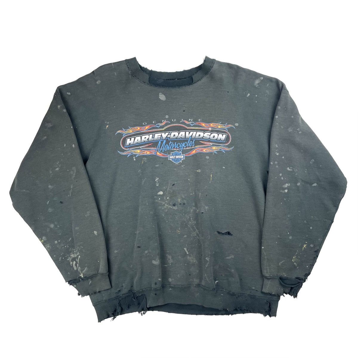 image of Thrashed Faded Harley Davidson Crewneck Sweatshirt in Black, Men's (Size XL)