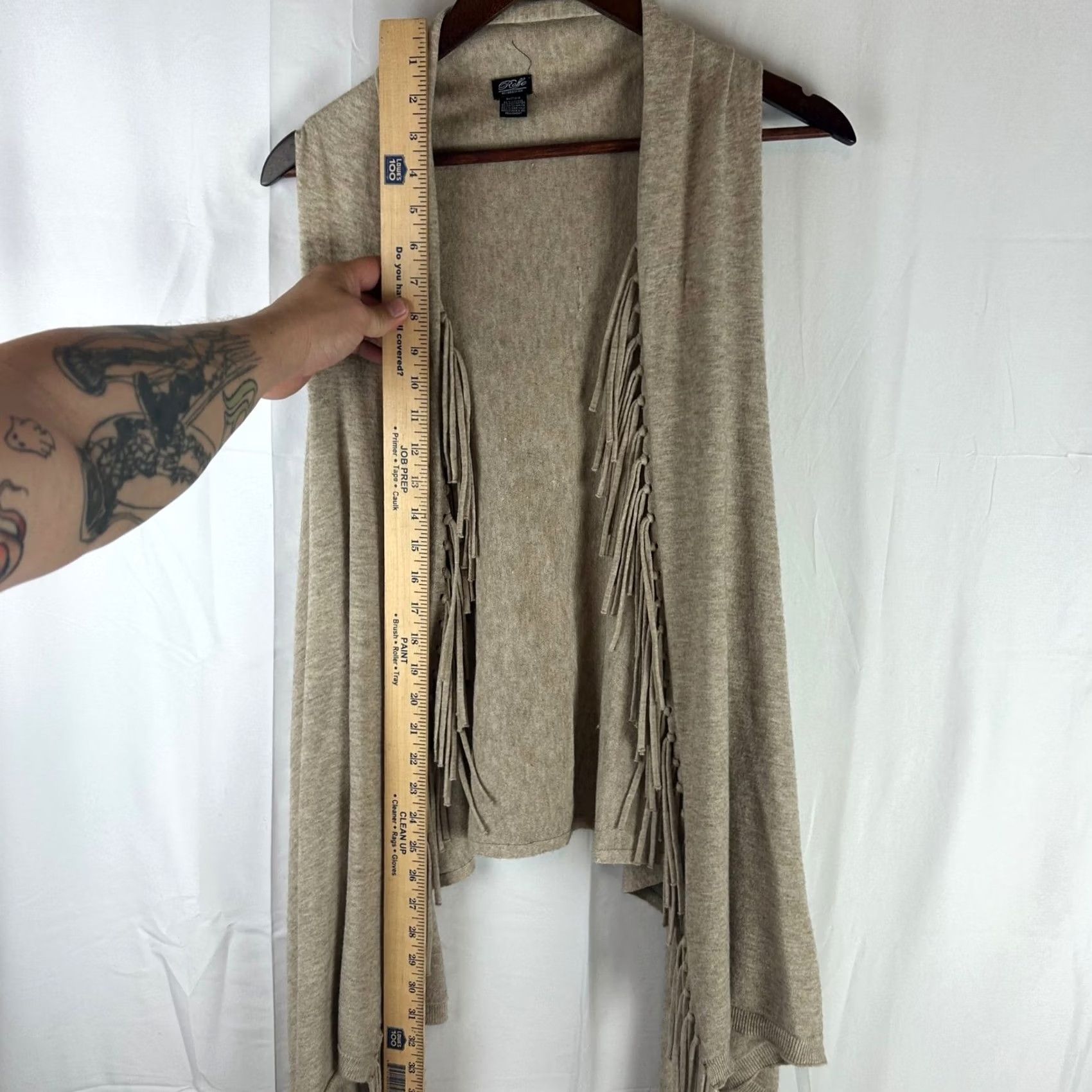 Vintage Roffe Accessories Vest Womens One Size Beige Fringe Women Tan Heathered Knit Open Front Boho Size ONE SIZE - 5 Thumbnail