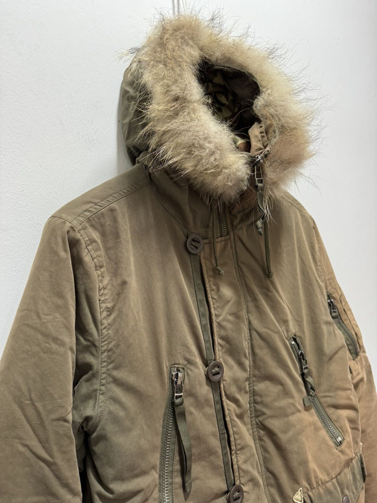 If Six Was Nine × Le Grande Bleu (L.G.B.) × Vintage VINTAGE FUR HOODIE LINED CAMO SUN FADED JACKET Size M / US 6-8 / IT 42-44 - 4 Thumbnail