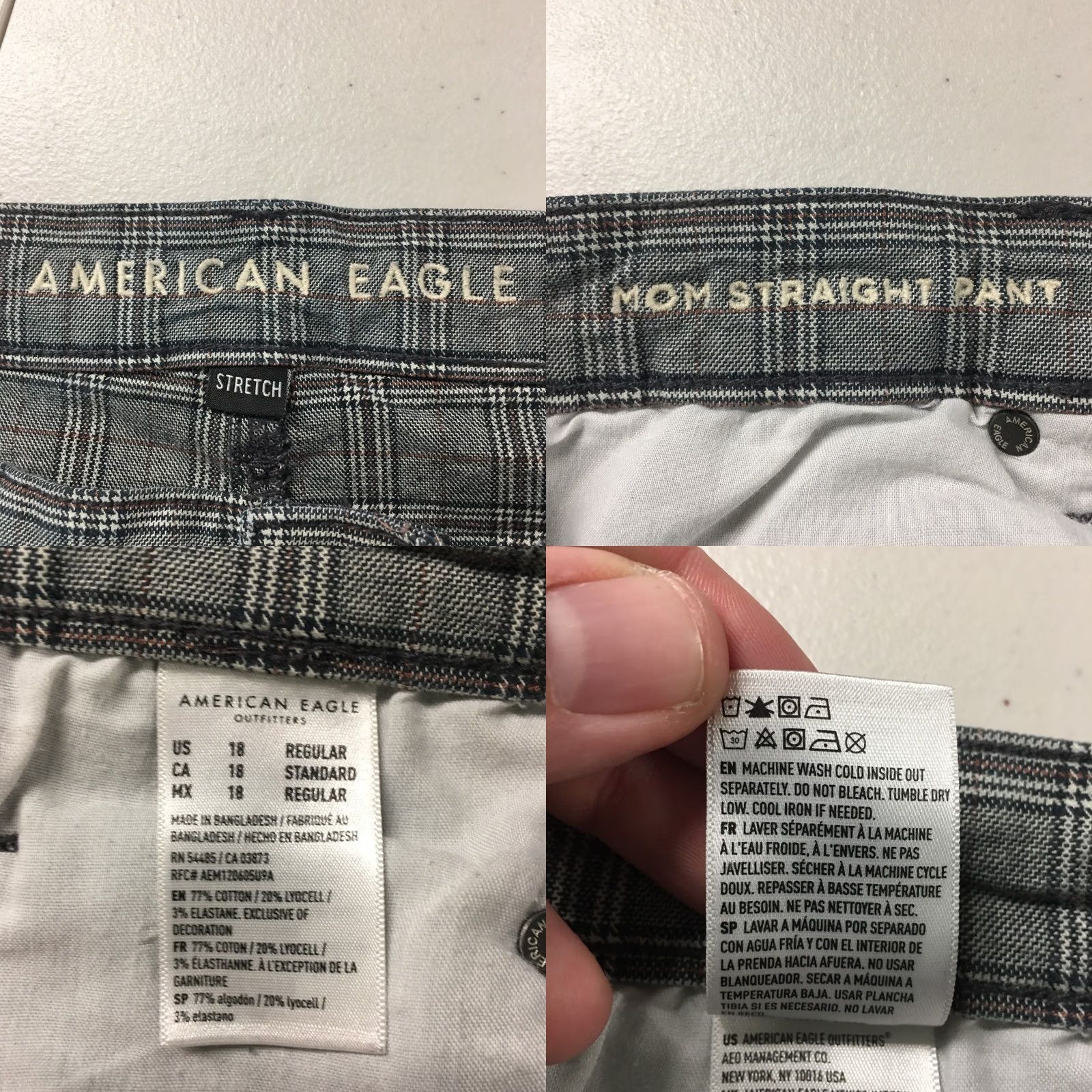 American Eagle Outfitters American Eagle Outfitters Mom Straight Pants Womens 18R Gray Plaid Cotton Blend High Rise Size 40" / US 18 - 10 Thumbnail