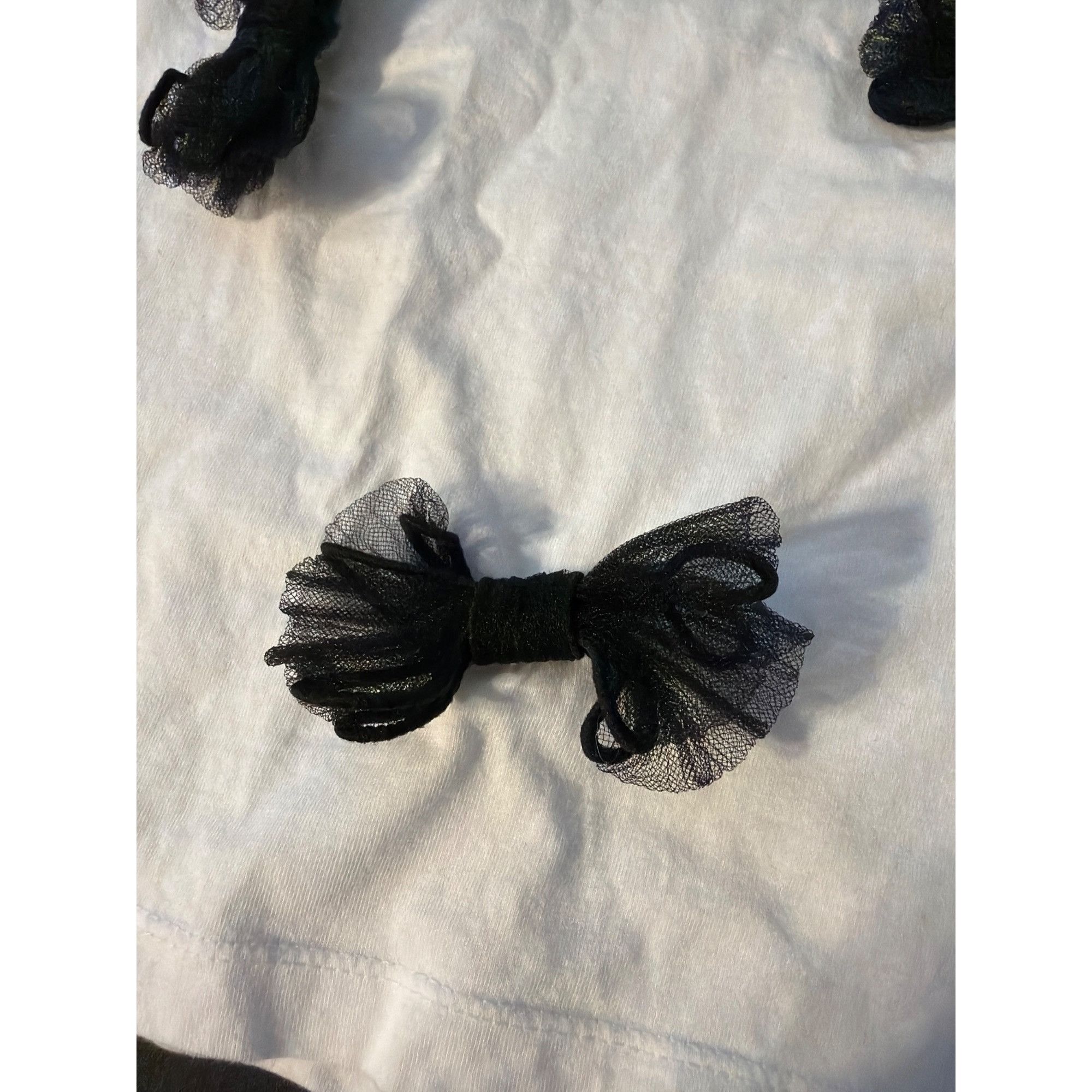 Zara Zara White T Shirt Black Mesh Bows Ribbons Short Sleeve 100% Size M / US 6-8 / IT 42-44 - 2 Thumbnail