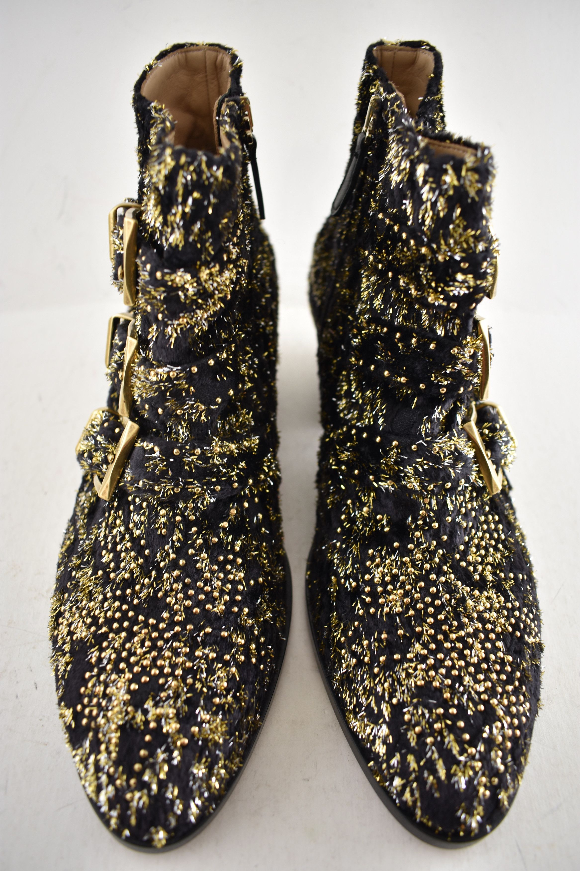 Chloe Chloe Suzanna Gold Velvet Studded Short Ankle Heel Bootie 37 Size US 7 / IT 37 - 10 Thumbnail