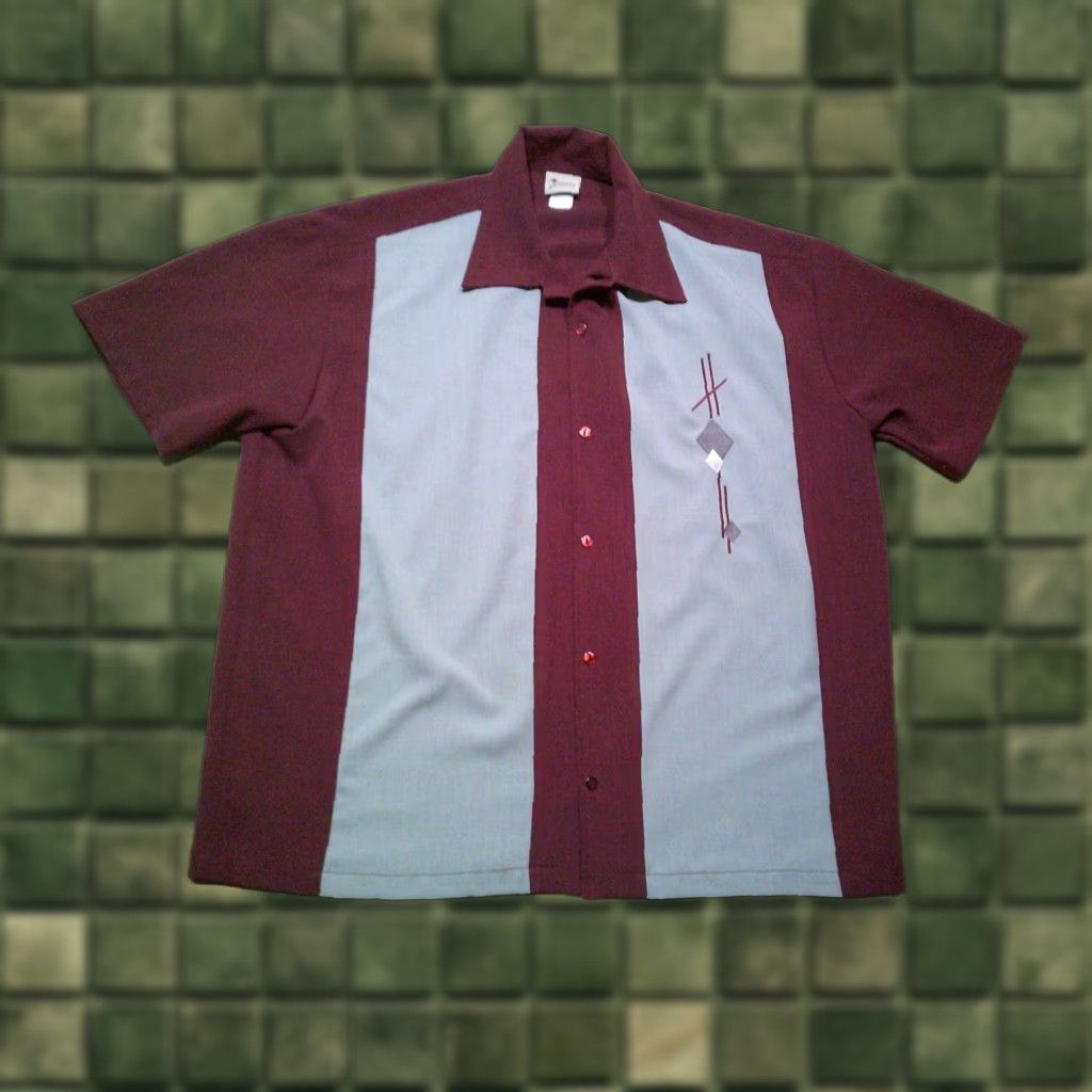 Paradise Lucky Paradise Clothing Button Up Bowling Shirt Mens XL Extra Large Maroon Gray Size US XL / EU 56 / 4 - 1 Thumbnail