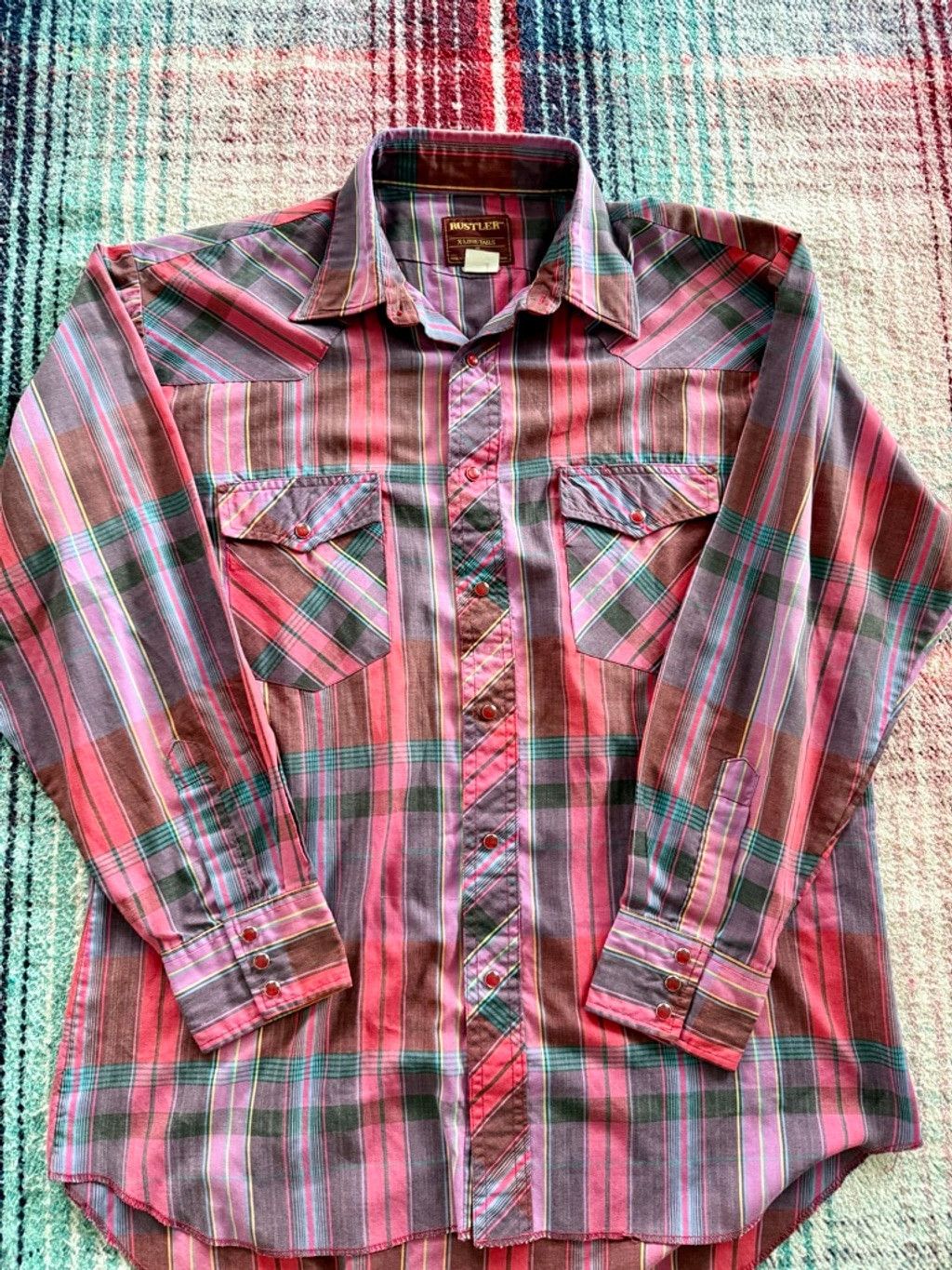 Rustler 60s Rustler Magenta Plaid Pearl Snap Western Shirt Medium Size US M / EU 48-50 / 2 - 2 Thumbnail