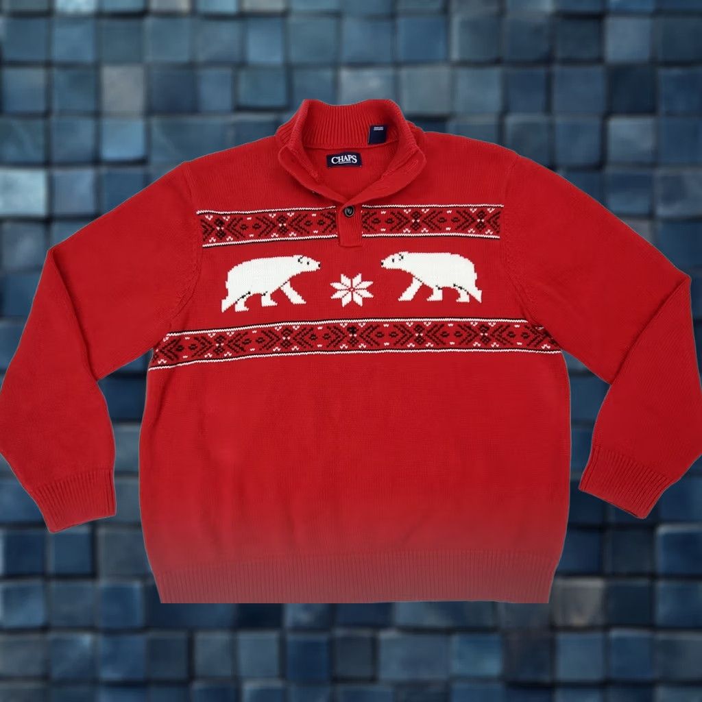 Chaps CHAPS Men’s Button Christmas Sweater L Red Thick Knit Cotton Polar Bear Christmas Sweater Mens Large Red Polar Bear Knit Pullover Size US L / EU 52-54 / 3 - 1 Thumbnail