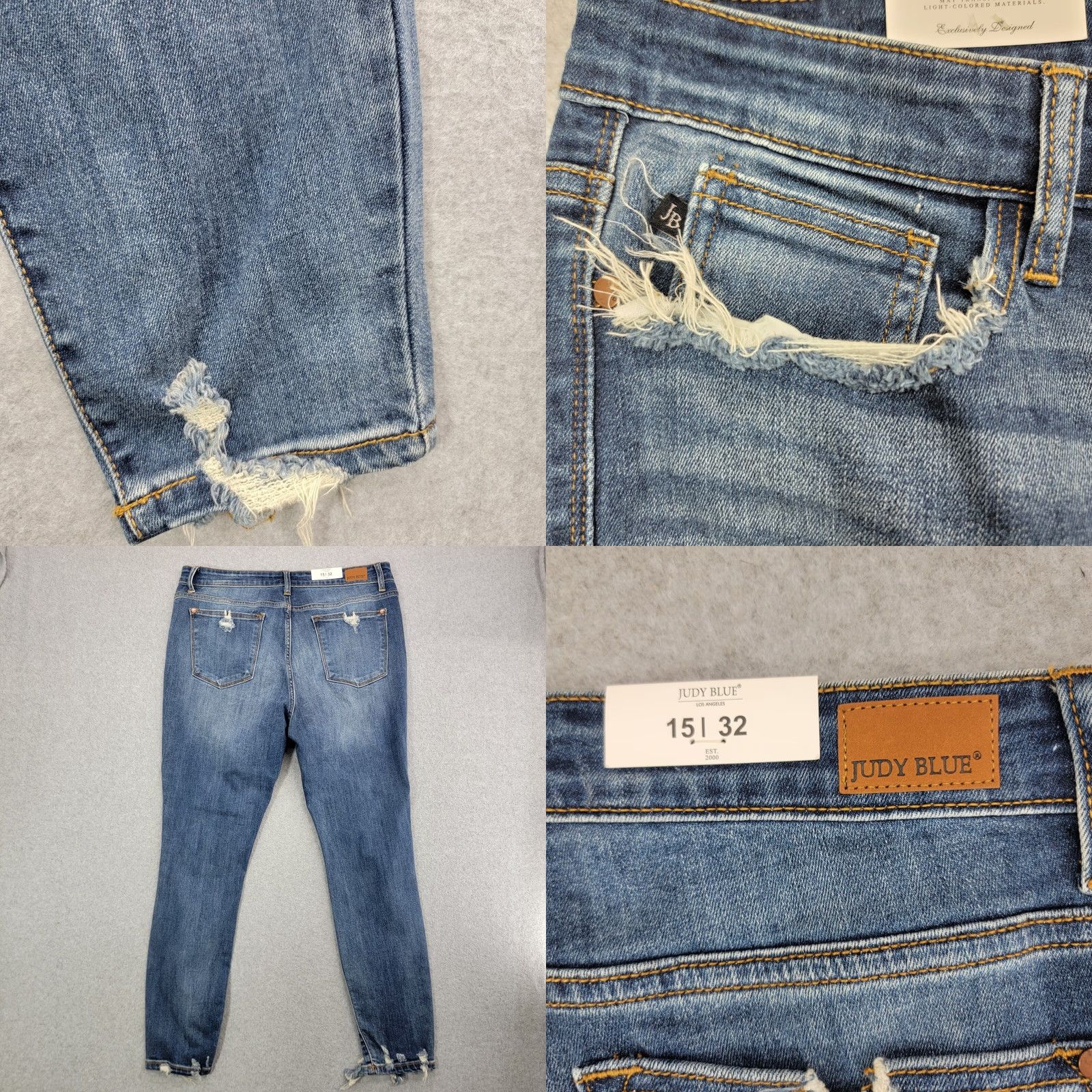 Vintage Judy Blue Jeans Womens 15/32 Dark Blue high Rise Distressed skinny fit NWT Jeans Size 36" / US 14 / IT 50 - 8 Thumbnail