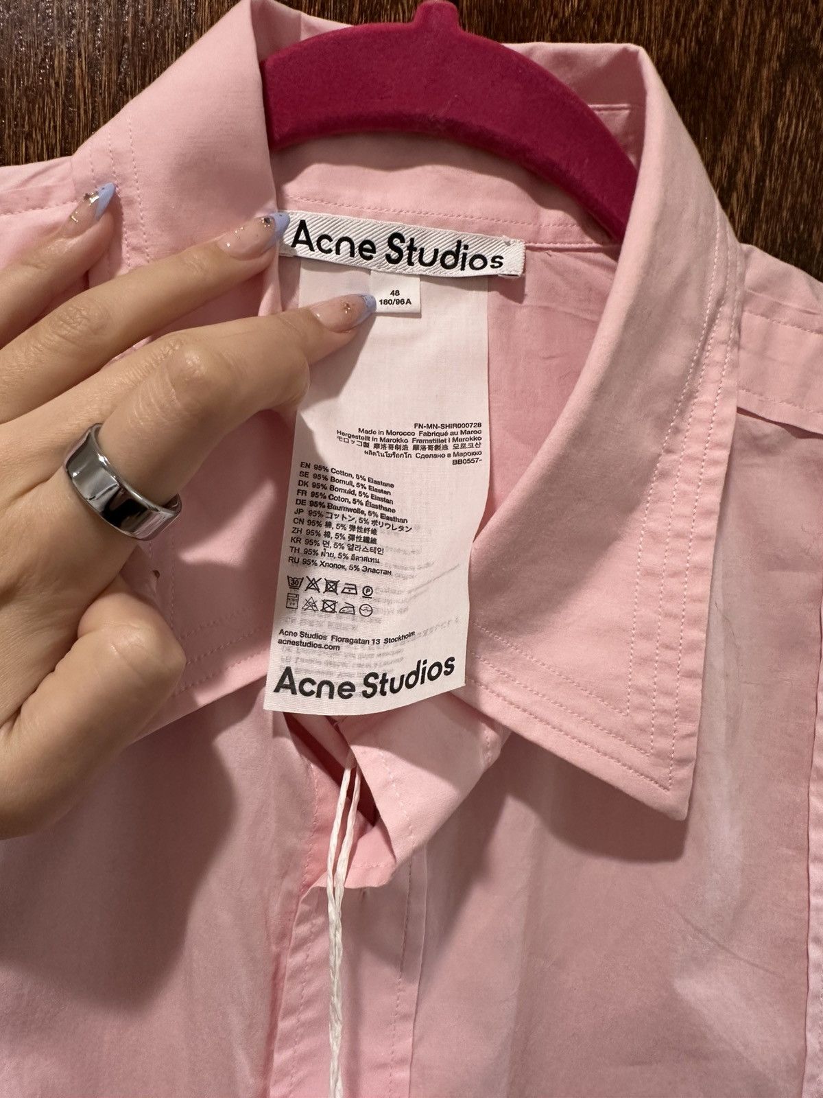 Acne Studios Acne Studios Tape-detail Pink Classic-collar Shirt Men's M Size US M / EU 48-50 / 2 - 2 Thumbnail