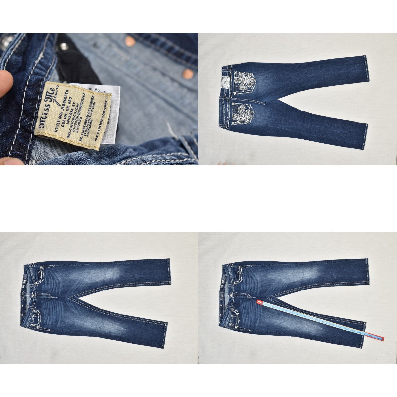Miss Me Miss Me Women's Jeans Size 32 Dark Wash Rhinestone Mid Rise Easy Straight Leg 5-Pocket Denim Blue Shirt/Bottoms Size 24" / US 00 / IT 34 - 8 Thumbnail