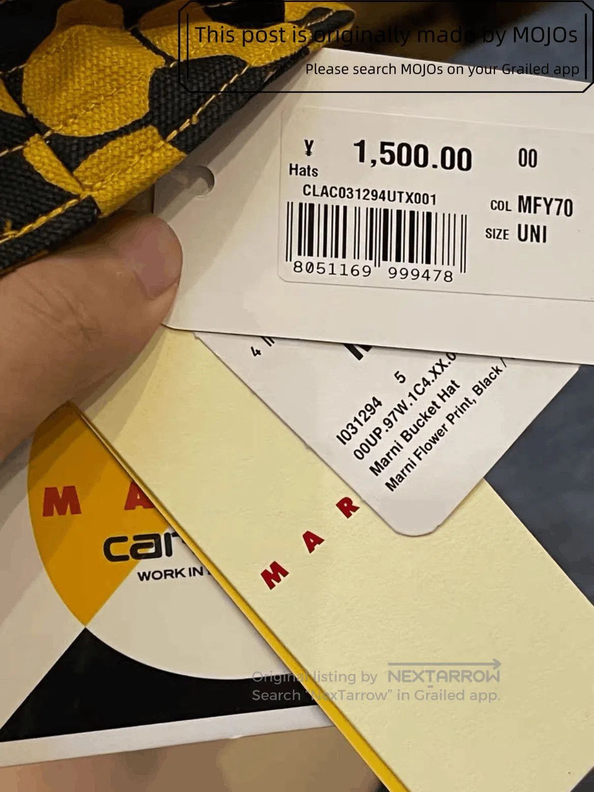 Marni Marni x Carhartt Yellow Flowers Bucket Hat. Size ONE SIZE - 5 Thumbnail