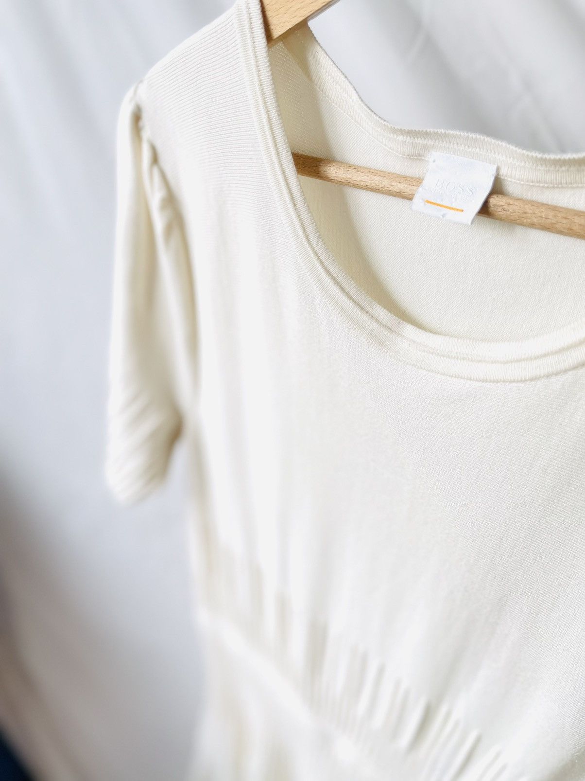 Hugo Boss Hugo Boss dress L white ecru midi cotton silk short sleeve Size L / US 10 / IT 46 - 4 Thumbnail