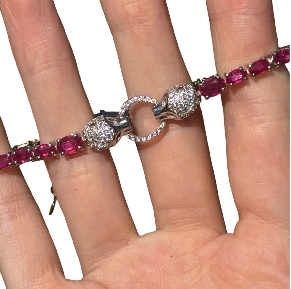 Nordstrom 14k White Gold over Silver Ruby Panther Bracelet! Size ONE SIZE - 4 Thumbnail