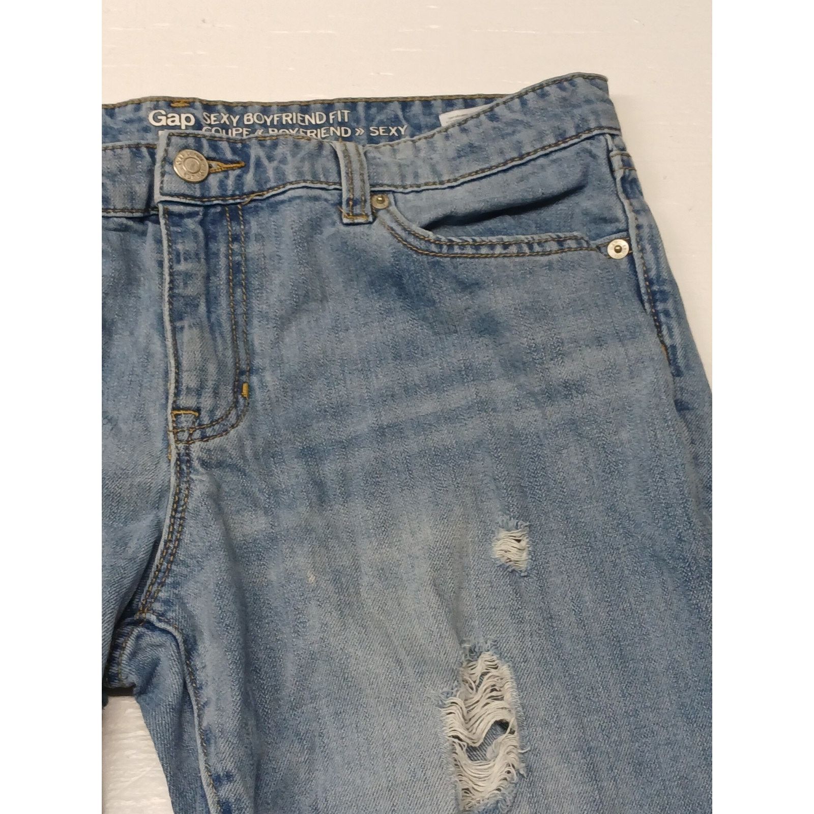 Gap Gap Sexy Boyfriend (10) Relaxed Fit Ripped Blue Denim Jeans Size 32" / US 10 / IT 46 - 10 Thumbnail