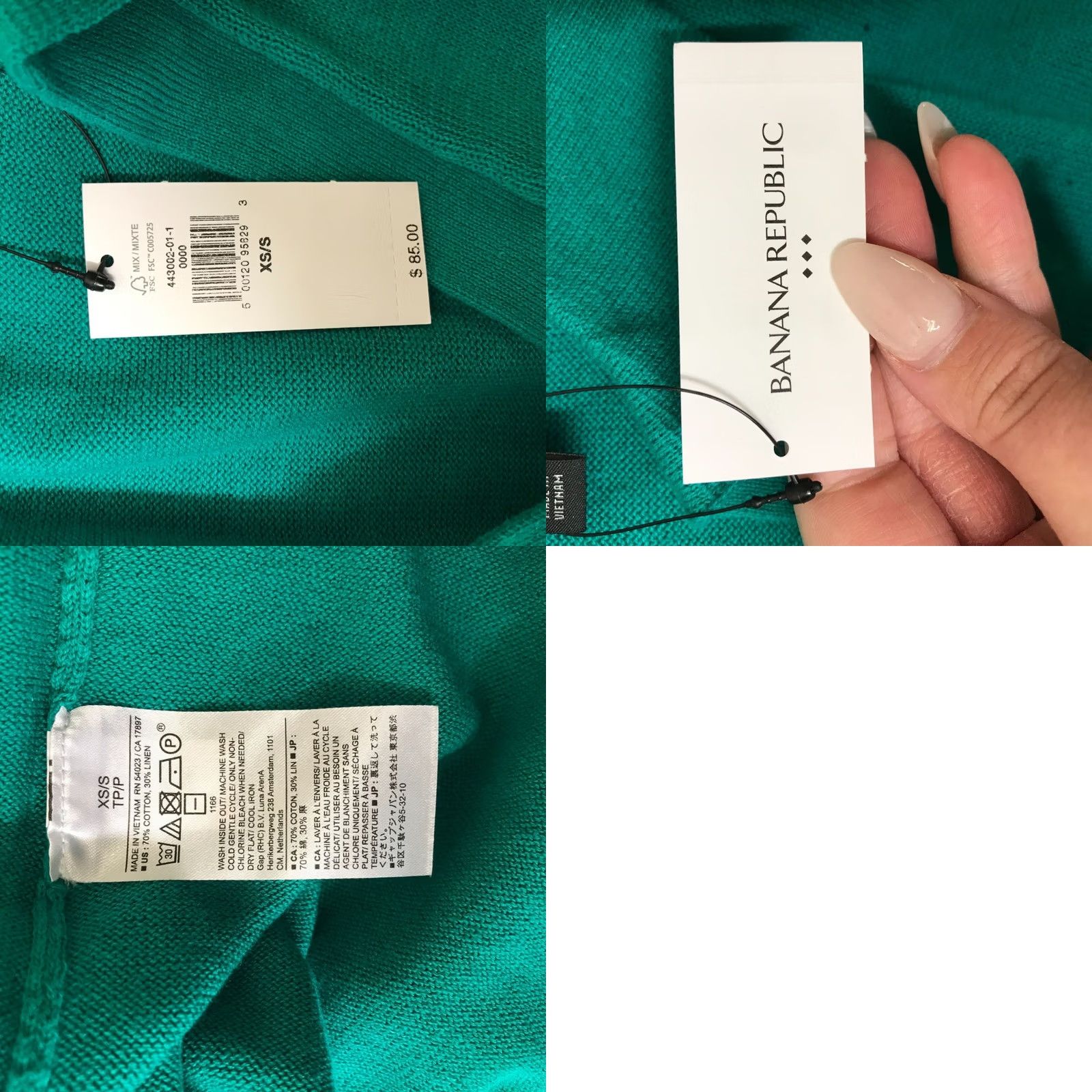 Banana Republic BANANA REPUBLIC Womens XS/S Green V NECK COLLARED Cotton-Linen Blend TOP Size XS / US 0-2 / IT 36-38 - 8 Thumbnail