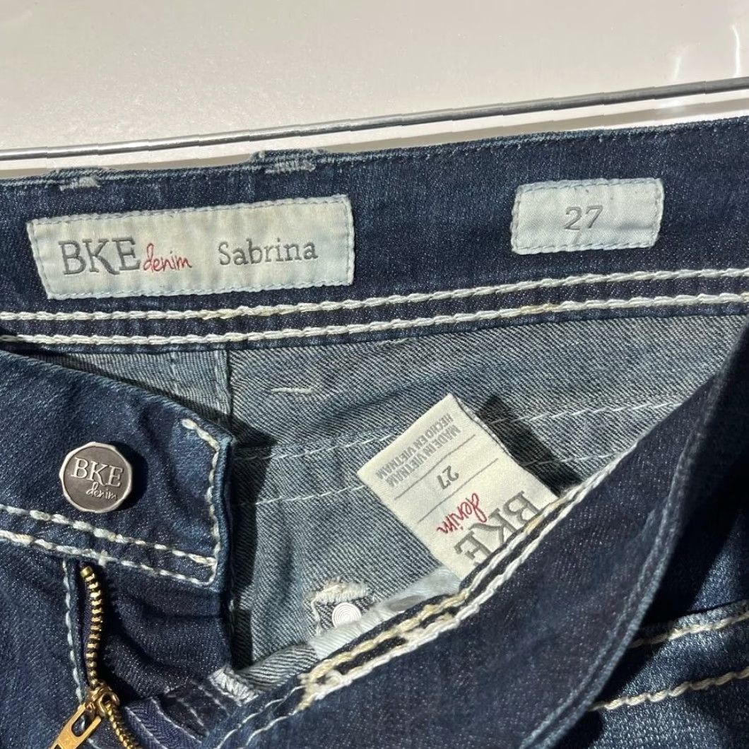 BKE BKE Sabrina Jeans Womens 27 Dark Wash Straight Leg Distressed 5-Pocket Denim M7 Size 27" / US 4 / IT 40 - 2 Thumbnail