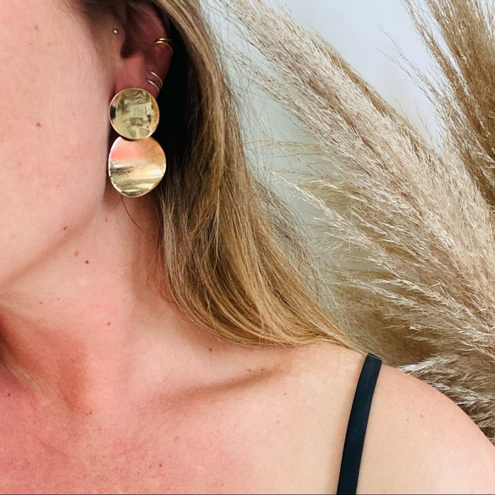 Nordstrom NEW NORDSTROM REVOLVE Gold Double Disc Drop Earrings Jewelry Size ONE SIZE - 1 Thumbnail