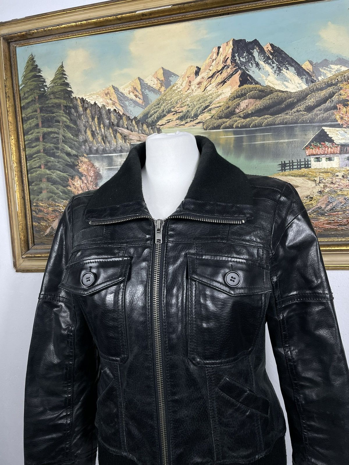 Vintage Washed Black Retro 90s Genuine Real Leater Bomber Punk Rock Size L / US 10 / IT 46 - 6 Thumbnail