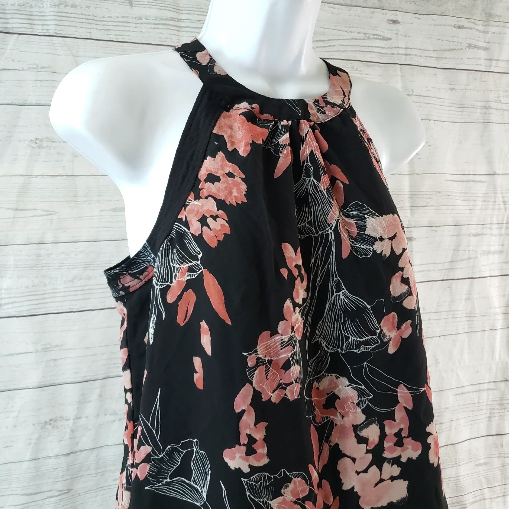 Vintage A New Day Womens Top Blouse Sleeveless Halter Floral Size Small Black Pink Garden 90s Mens Women Size S / US 4 / IT 40 - 2 Thumbnail