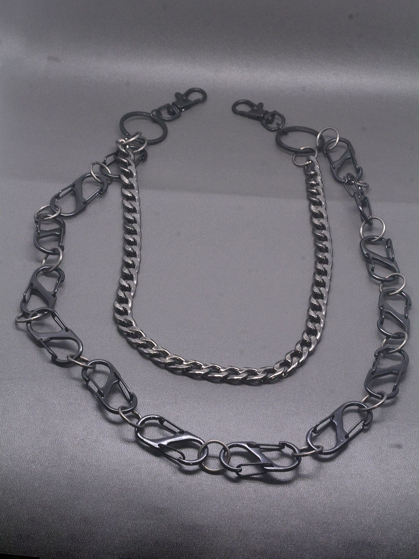 Japanese Brand Black Gunmetal Double-Layer Cuban Pants Wallet Chain Size ONE SIZE - 1 Thumbnail