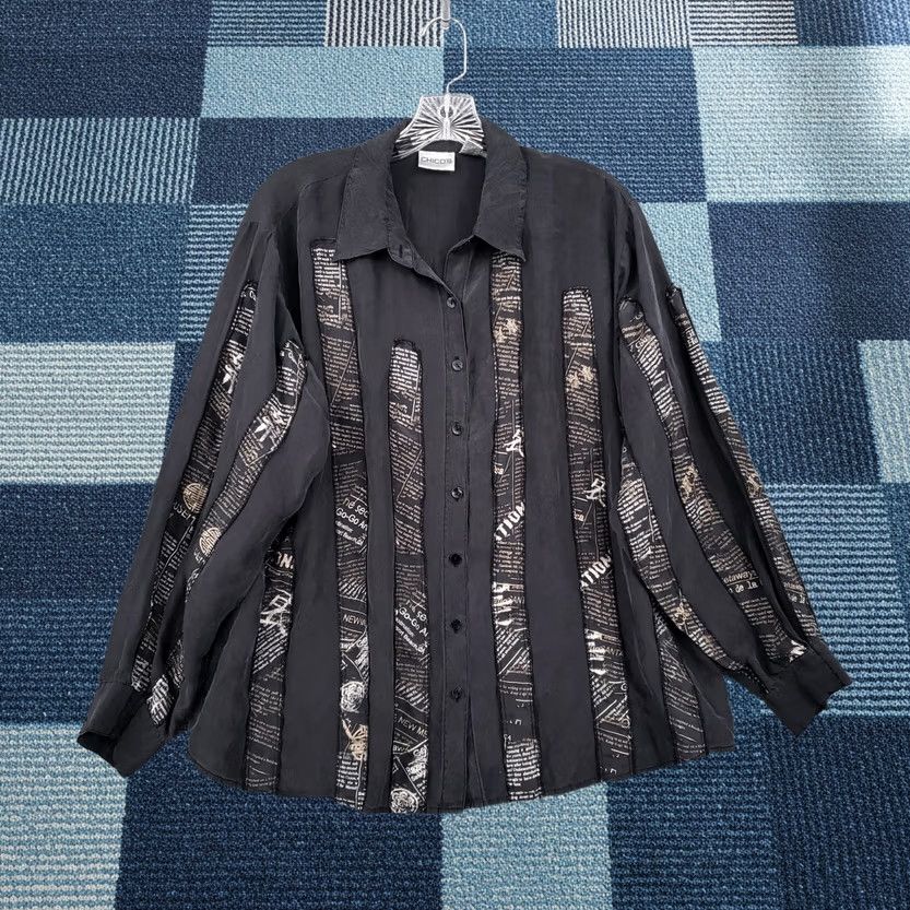 Vintage Chicos Shirt Womens M Medium Black Long Sleeve Silk Collared Button Up Size M / US 6-8 / IT 42-44 - 1 Thumbnail