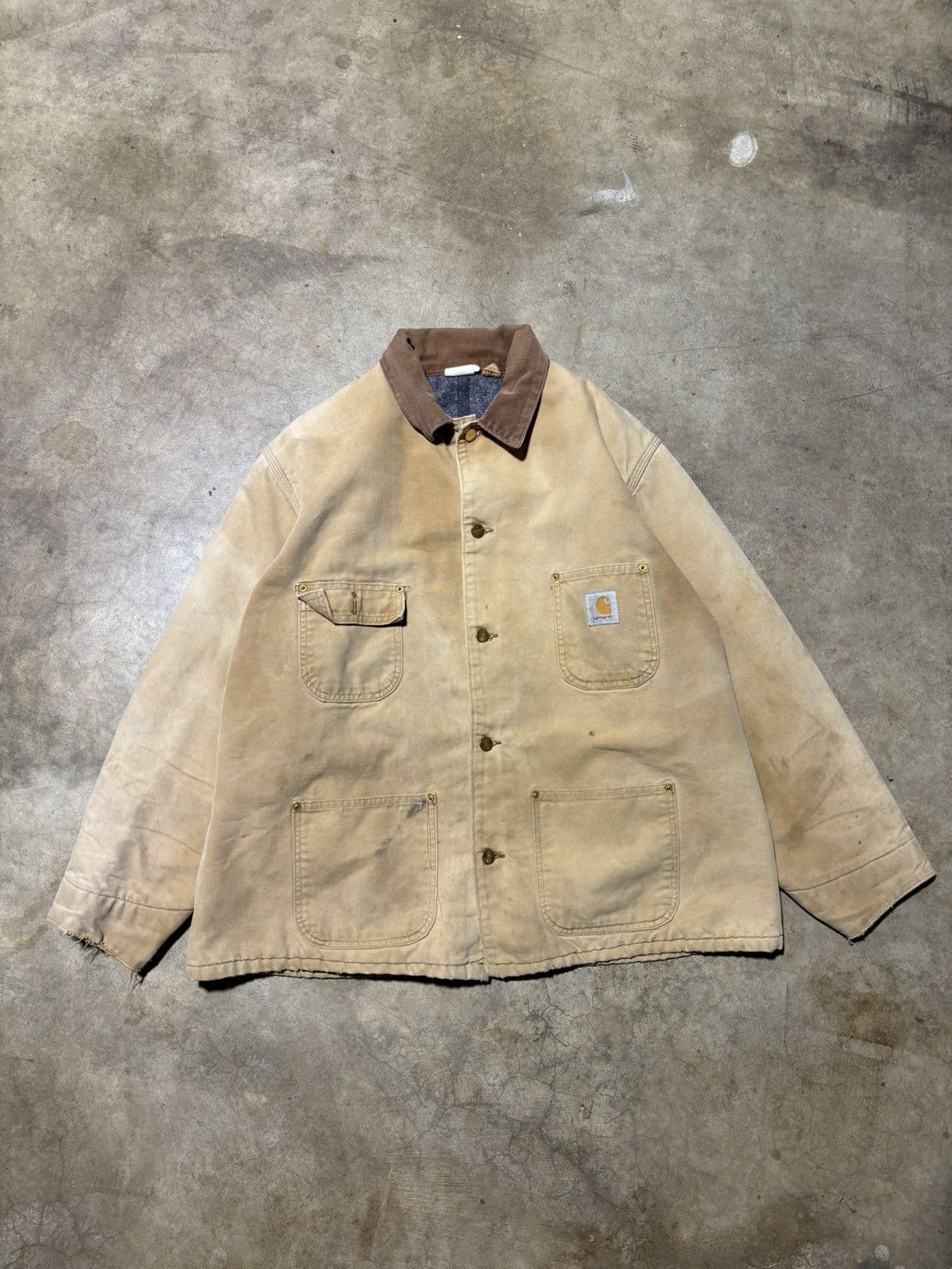 image of 90's Faded Carhartt Detroit Chore Jacket in Tan, Men's (Size XL)