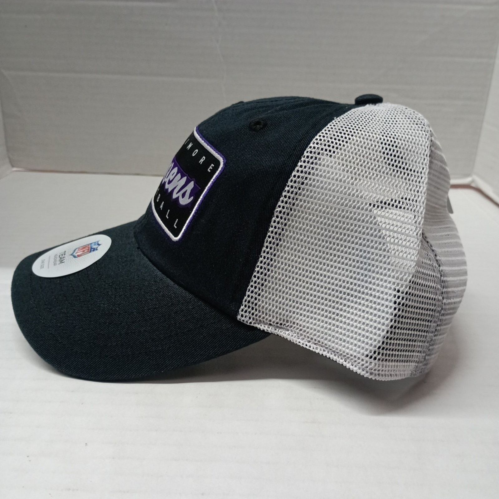 NFL Baltimore Ravens Black White Mesh Patch Logo Adjustable Hat Size ONE SIZE - 4 Thumbnail