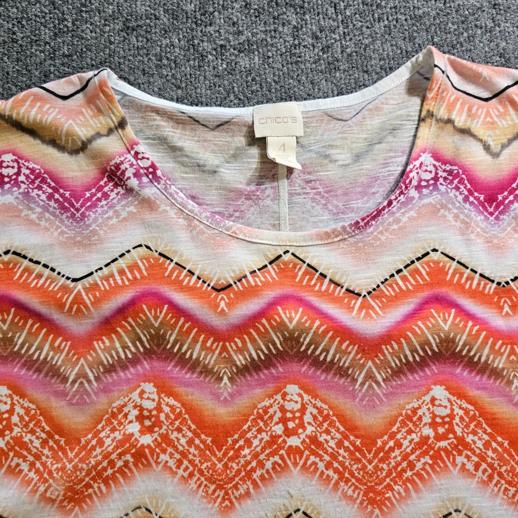Vintage Chico's Blouse Shirt Womens 2XL Pink Orange Striped Short Sleeve Round Neck Knit Basic Casual Size XXL / US 16-18 / IT 52-54 - 3 Thumbnail