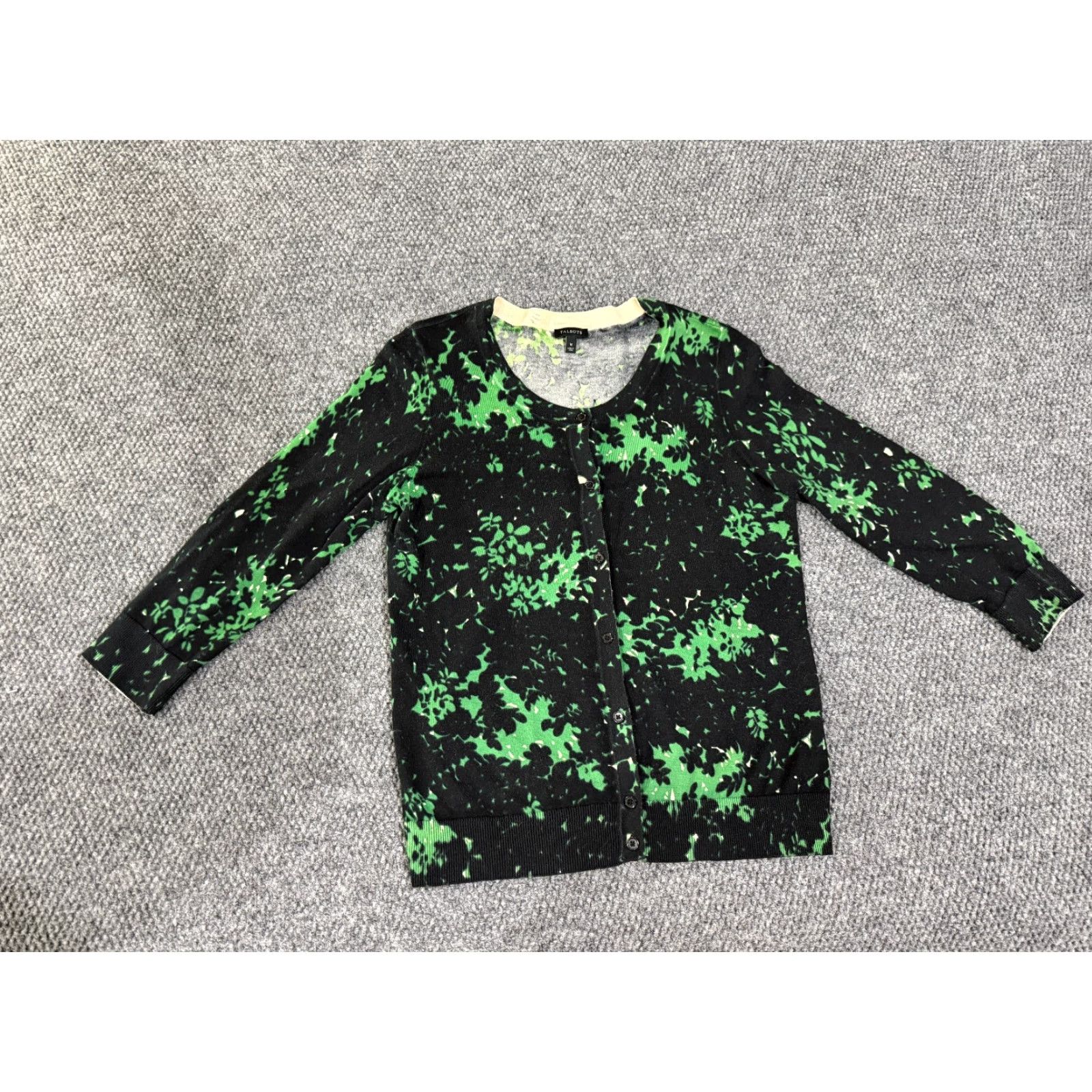 Talbots Talbots cardigan Womens Medium black green floral button front lightweight Size M / US 6-8 / IT 42-44 - 3 Thumbnail