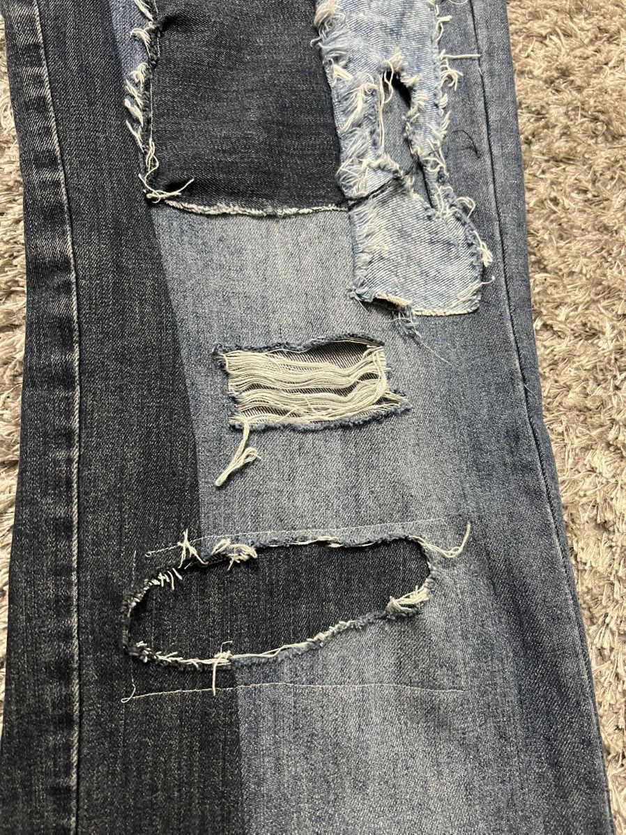 Handmade Custom 1/1 boot cut flared wide leg patchworked washed jeans Size US 32 / EU 48 - 4 Thumbnail