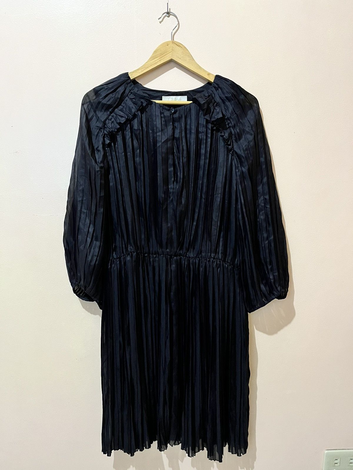 Chloe Chloè - Phoebe Philo - Pleated - Puff Sleeve - Midi Dress Size M / US 6-8 / IT 42-44 - 3 Thumbnail