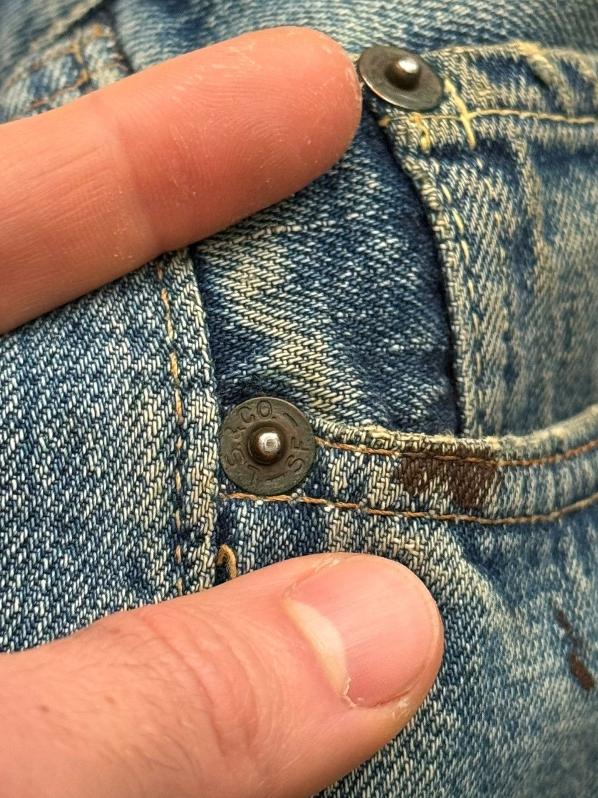 Levi's RARE OG 1960’s Big E Levi’s 501 Oil Splash Selvedge Denim Size US 38 / EU 54 - 7 Thumbnail
