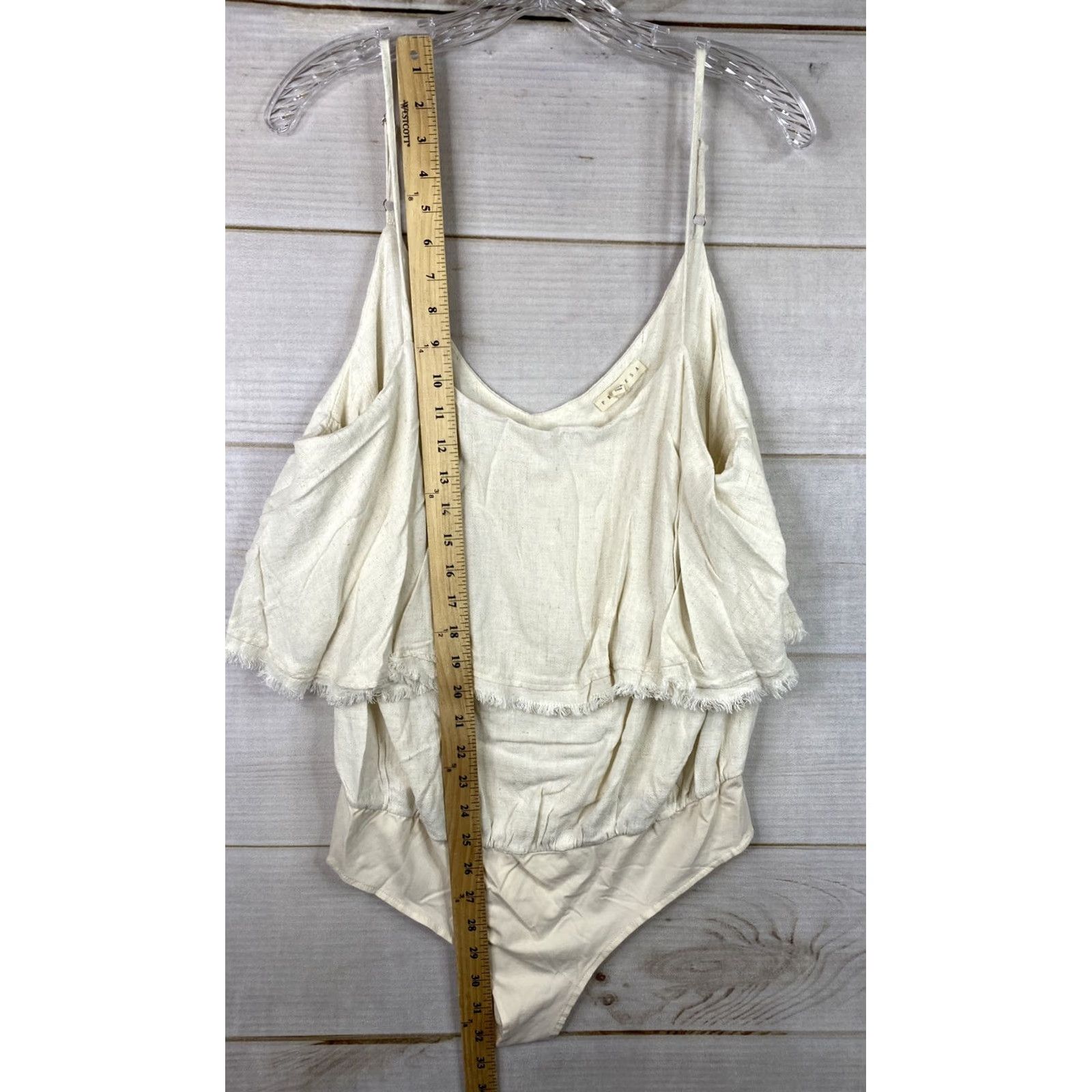 Vintage Promesa Bodysuit Womens 2XL Beige Linen Rayon Fringe Boho Snap Festival Satin? Size XXL / US 16-18 / IT 52-54 - 4 Thumbnail
