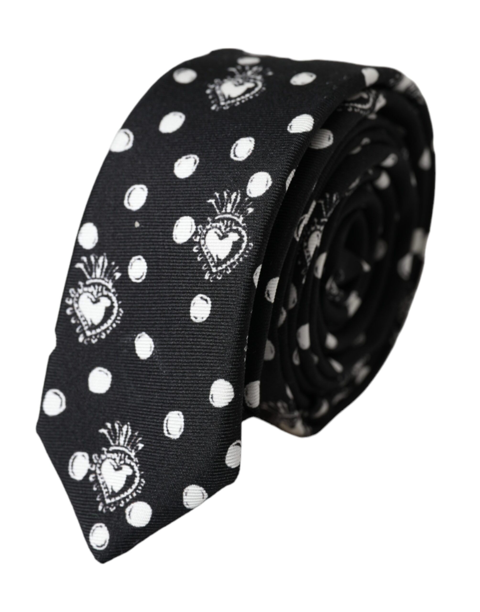 Dolce & Gabbana Black Heart Polka Dot Adjustable Men's Tie Size ONE SIZE - 1 Thumbnail
