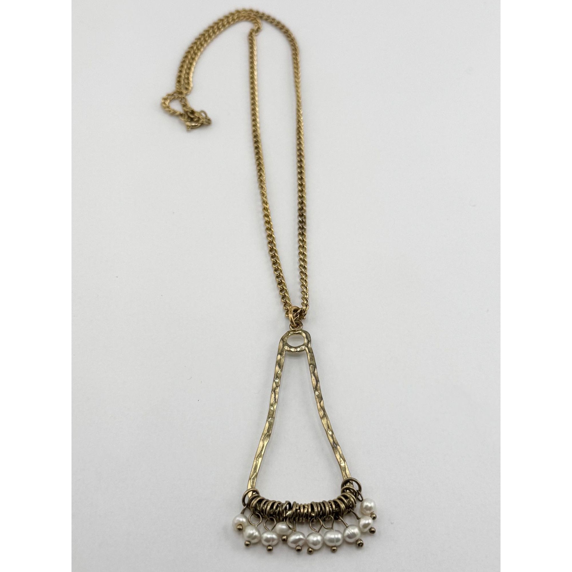 Vintage Vintage gold tone ring hanging genuine pearls pendant neckla Size ONE SIZE - 1 Thumbnail