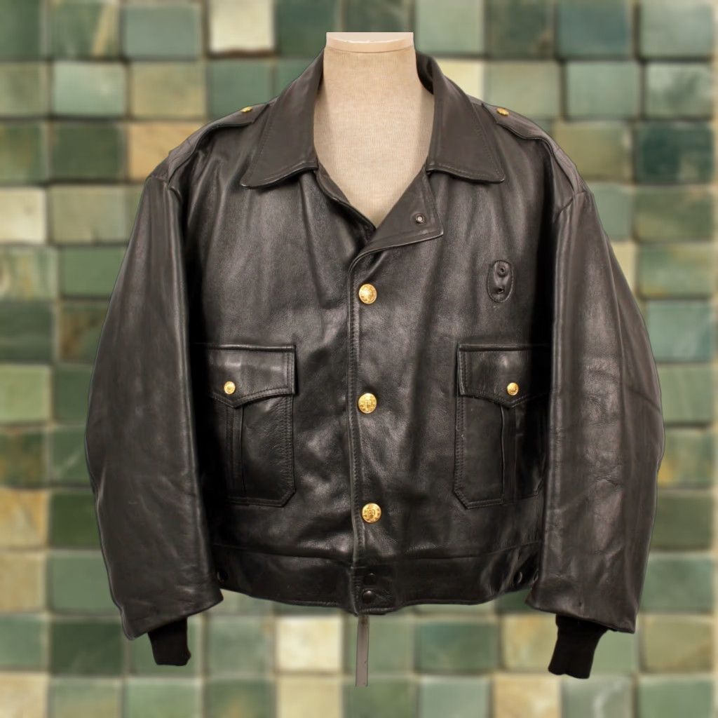 VTG Taylor's Men's Black Motorcycle/ Biker Police Leather Jacket XL Leatherwear Motorcycle/ Biker Police Leather Jacket Taylor's XL Black Mens Jacket
