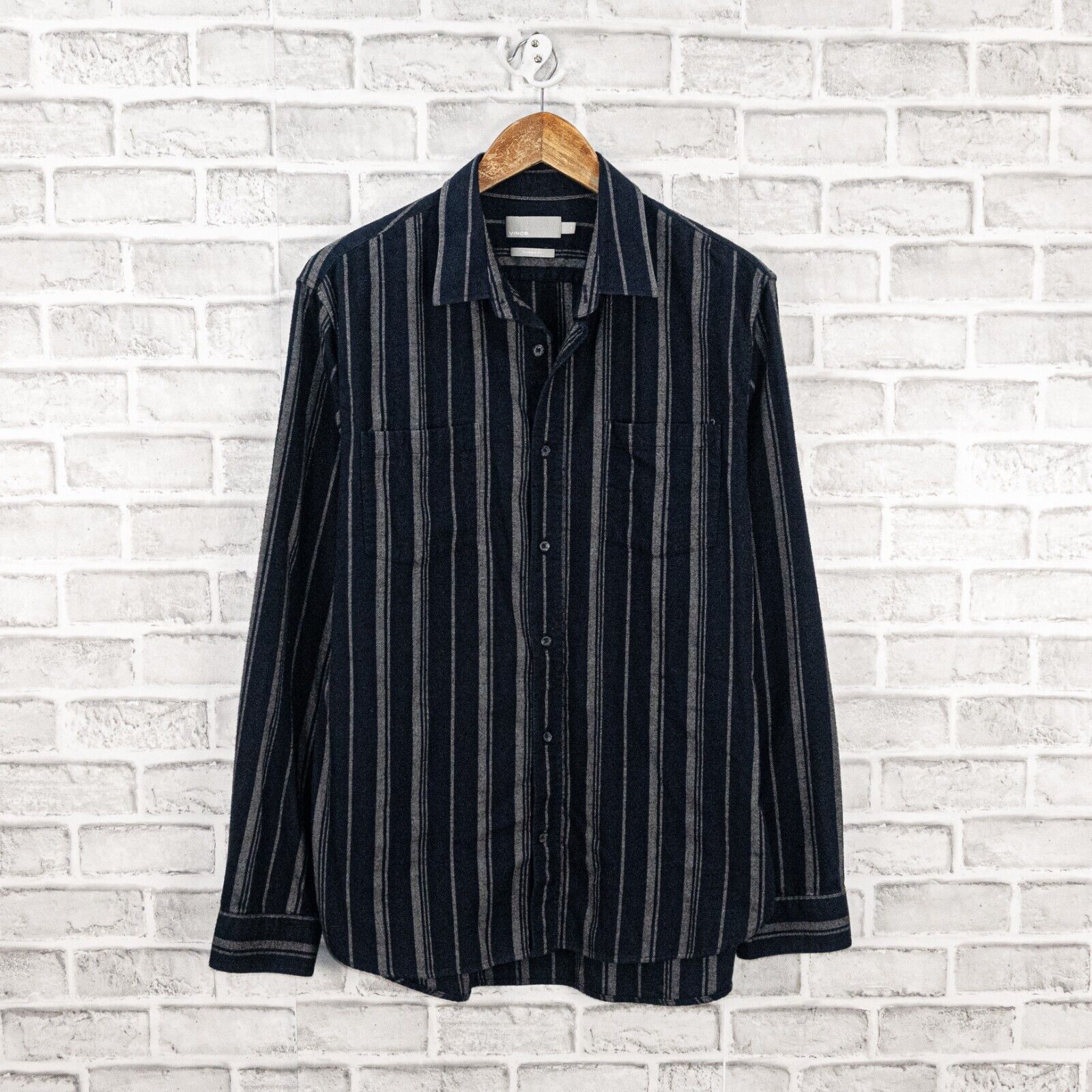Vince VINCE Striped Flannel Button Down Shirt in Coastal Cotton Size US L / EU 52-54 / 3 - 2 Thumbnail