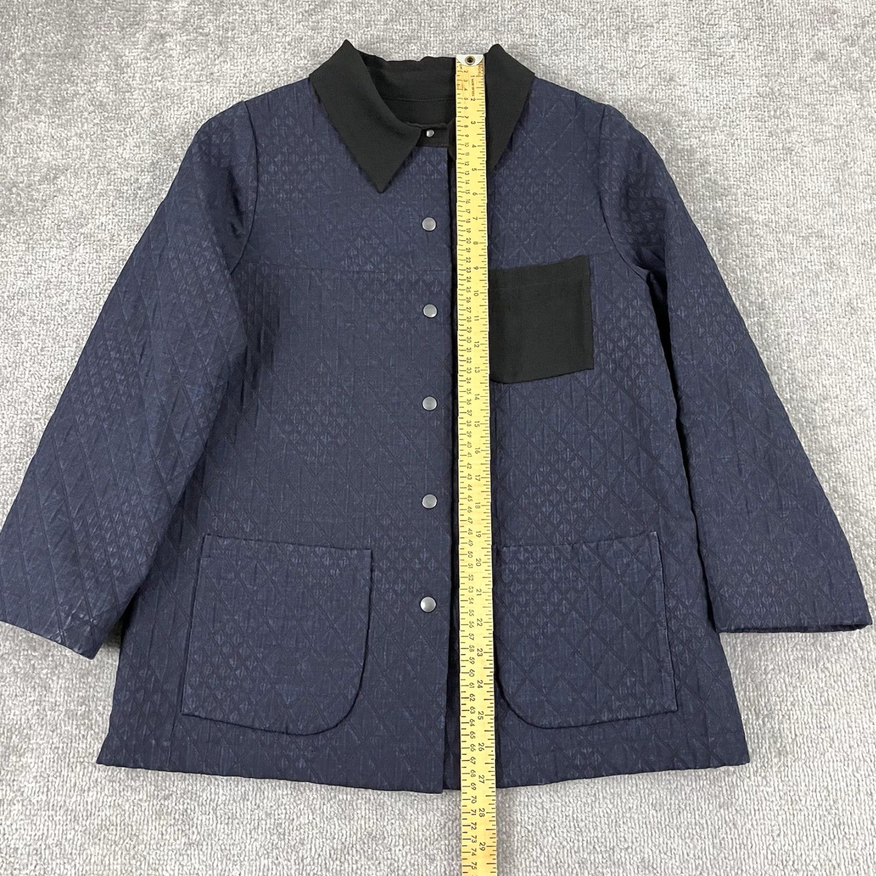 Vintage BABETTE Jacket Womens XXS Oversized Blue Quilted Snap Front Barn Coat Pockets Size XXS / US 00 / IT 34 - 3 Thumbnail