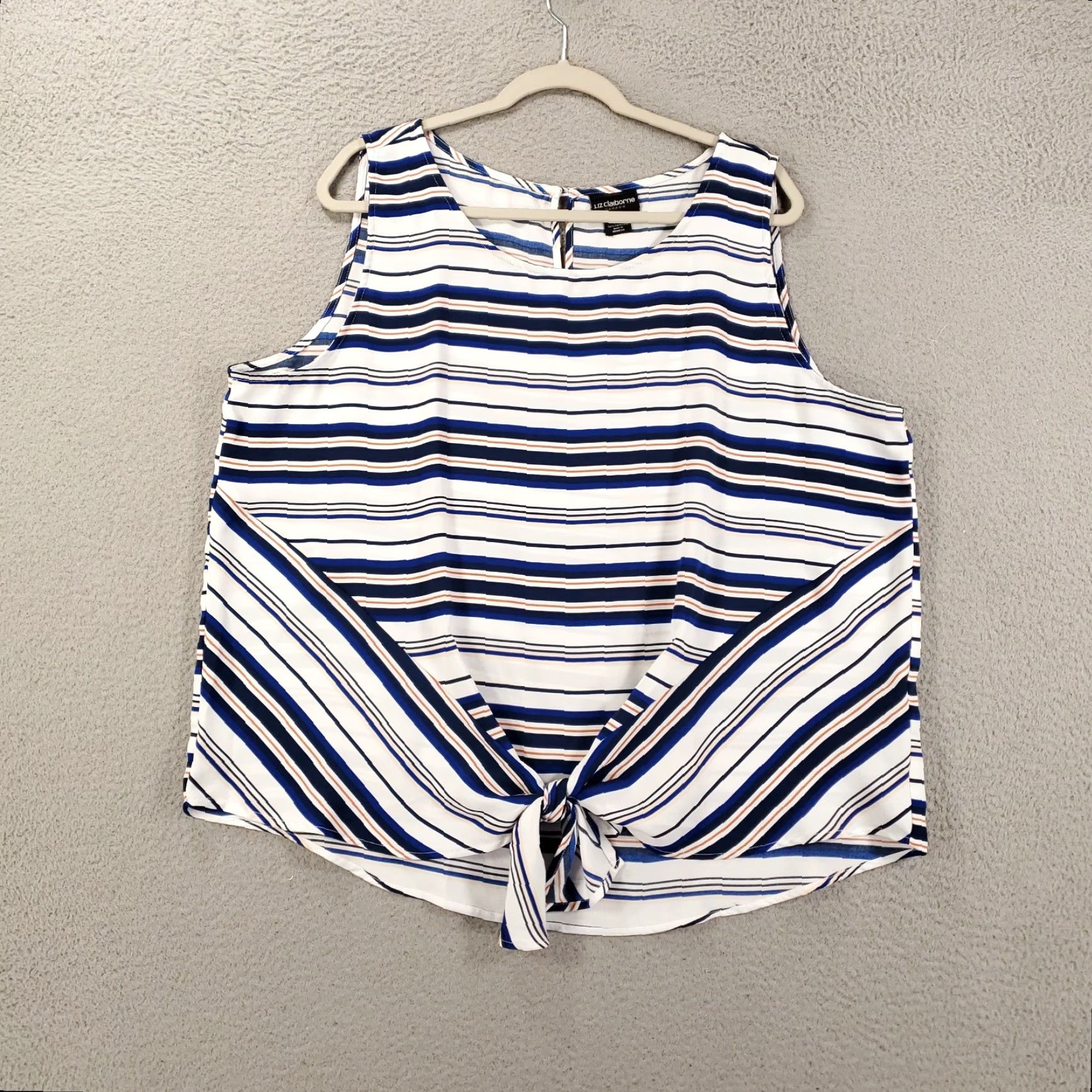 Liz Claiborne Liz Claiborne Tank Top Womens XXL White Blue Orange Striped Tie Front 2XL Size XXL / US 16-18 / IT 52-54 - 2 Thumbnail