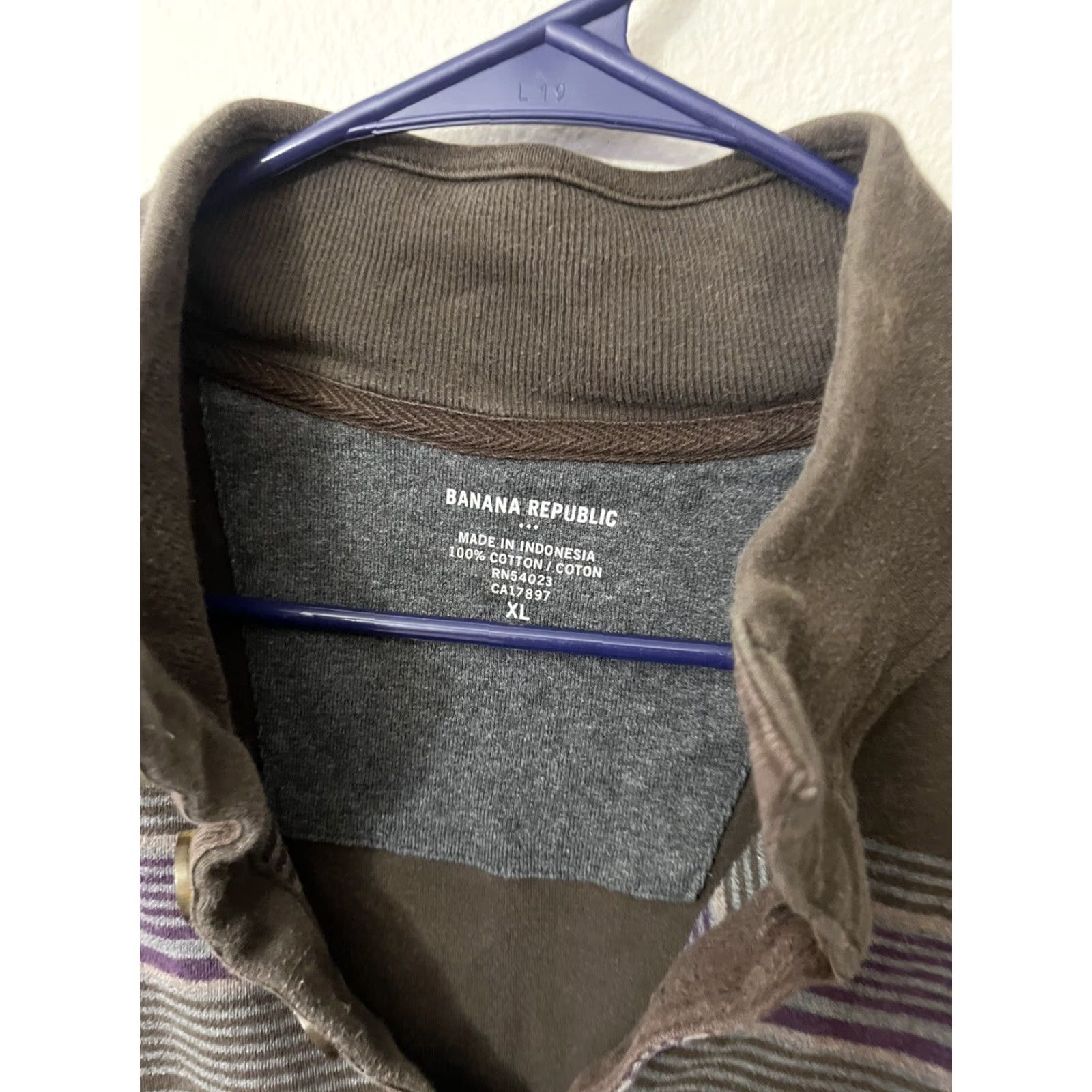 Banana Republic Banana Republic Sweater Mens Pullover 1/4 Button XL Brown Striped Cotton Size US XL / EU 56 / 4 - 3 Thumbnail